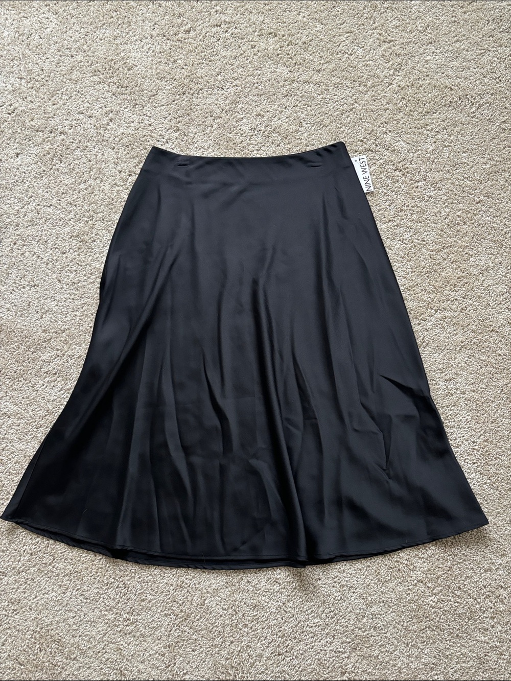 Nine West Black A-Line Satin-Look Midi Skirt